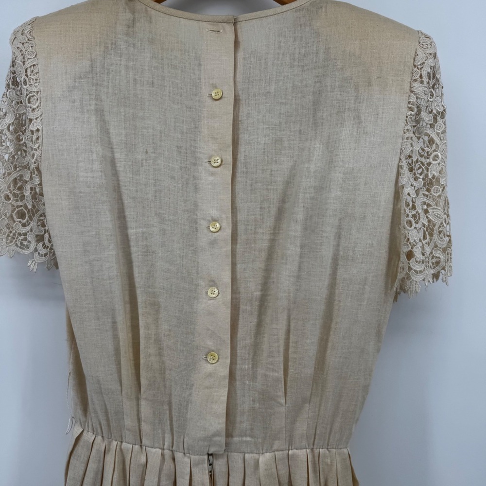 Vintage Handmade Embroidered Lace Linen Dress Cream Cottagecore Project Piece - Picture 12 of 16